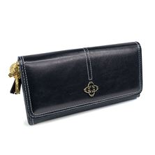 CLUTCH WALLET WITH ST. BENEDICT CROSS and MIRACULOUS MEDAL CHARMS - BLACK